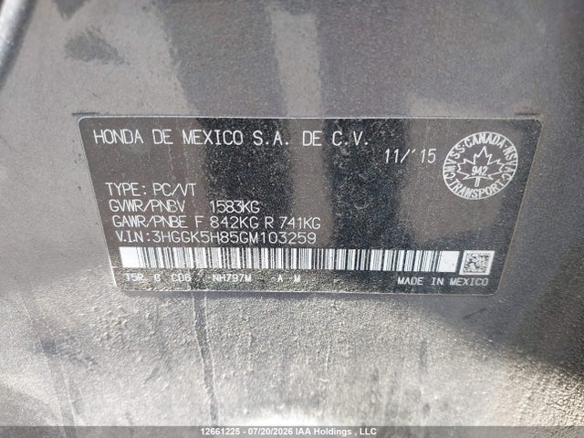 Продаж на аукціоні авто 2016 Honda Fit Ex/exl, vin: 3HGGK5H85GM103259, номер лоту: 12661225