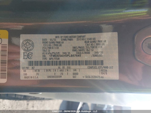 2023 Ford Bronco მანქანა იყიდება აუქციონზე, vin: 1FMDE5AH5PLB57645, აუქციონის ნომერი: 12661231