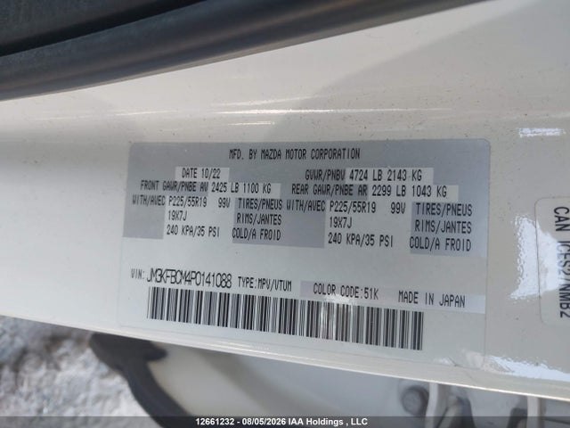 12661232 :رقم المزاد ، JM3KFBCM4P0141088 vin ، 2023 Mazda Cx-5 مزاد بيع