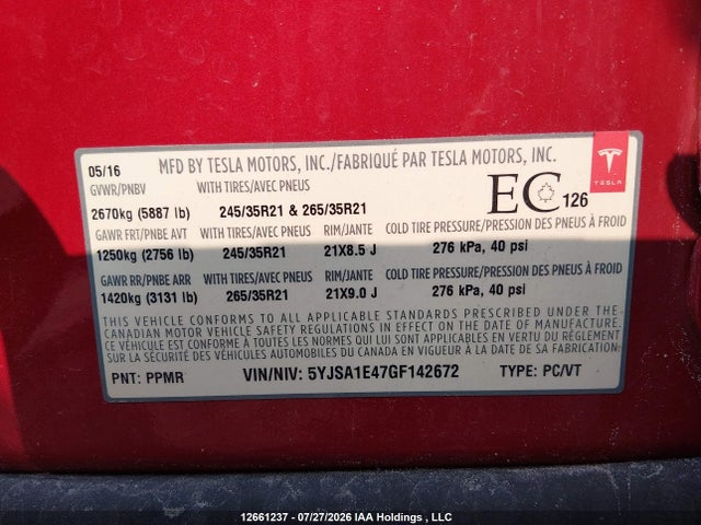 Tesla MODEL S 2016 5YJSA1E47GF142672 Image 25
