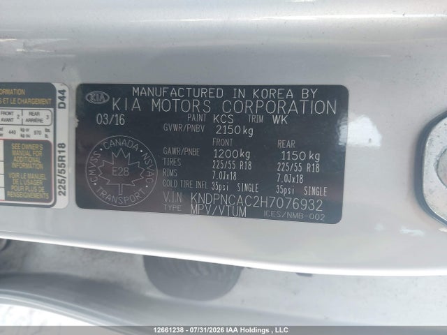 Aukcja sprzedaży 2017 Kia Sportage Ex/ex Premium/ex Tech, vin: KNDPNCAC2H7076932, numer aukcji: 12661238