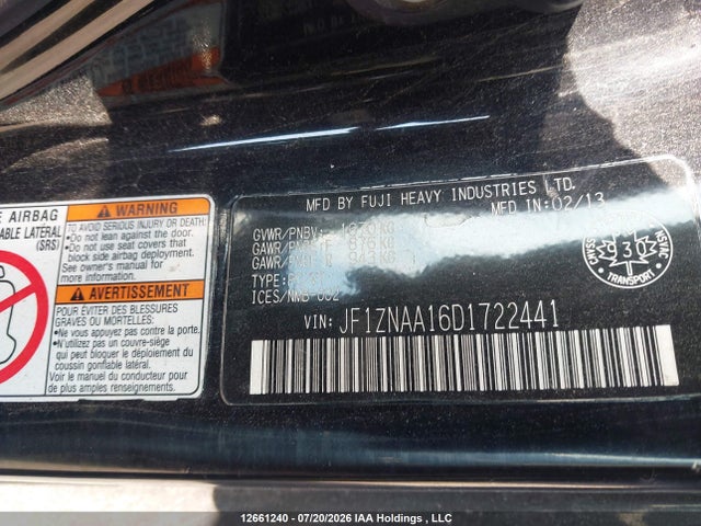 12661240 :رقم المزاد ، JF1ZNAA16D1722441 vin ، 2013 Toyota Scion Fr-s مزاد بيع