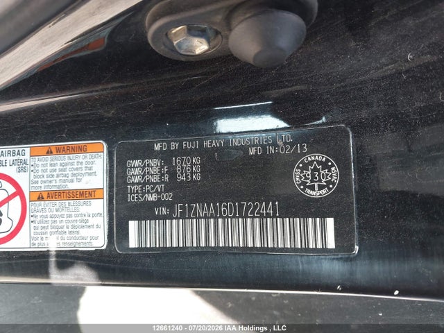 12661240 :رقم المزاد ، JF1ZNAA16D1722441 vin ، 2013 Toyota Scion Fr-s مزاد بيع