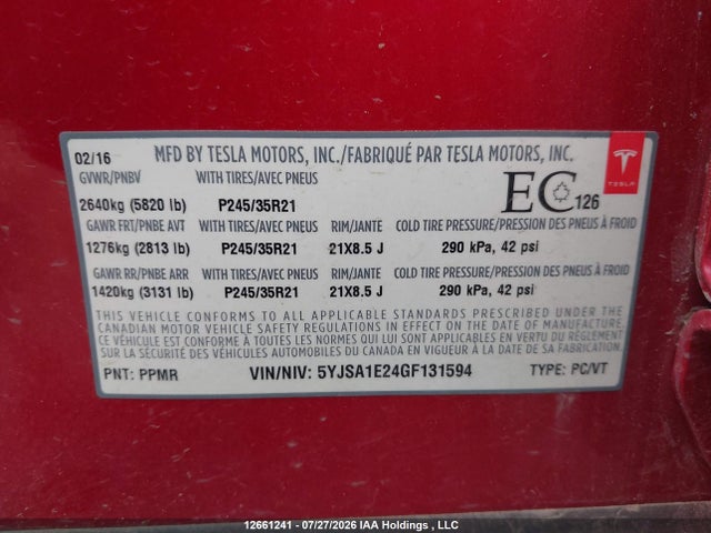5YJSA1E24GF131594 Tesla MODEL S