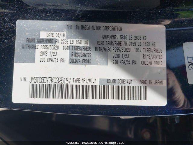 JM3TCBDY7K0325187 Mazda CX-9