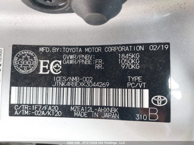 Toyota Corolla 2019 JTNK4RBEXK3044269 Image 9