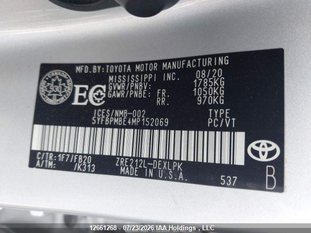 Продажа на аукционе авто 2021 Toyota Corolla Le, vin: 5YFBPMBE4MP152069, номер лота: 12661268