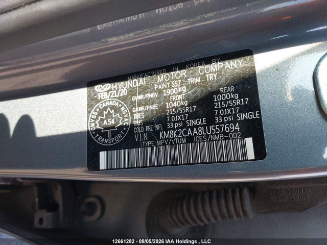 Aukcja sprzedaży 2020 Hyundai Kona Preferred Awd, vin: KM8K2CAA8LU557694, numer aukcji: 12661282