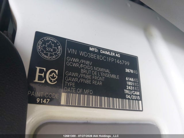12661300 :رقم المزاد ، WD3BE8DC1FP146799 vin ، 2015 Mercedes-benz Sprinter 2500 High Roof مزاد بيع