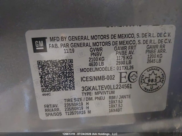 12661319 :رقم المزاد ، 3GKALTEV0LL224561 vin ، 2020 Gmc Terrain Sle مزاد بيع