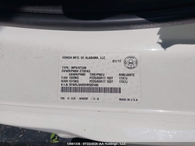 Honda ODYSSEY EXL 2017 5FNRL5H65HB502486 Image 9
