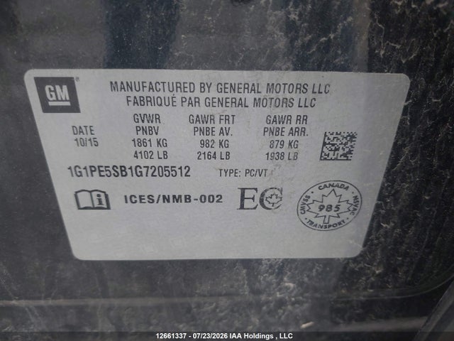 Aukcja sprzedaży 2016 Chevrolet Cruze Limited 1lt, vin: 1G1PE5SB1G7205512, numer aukcji: 12661337