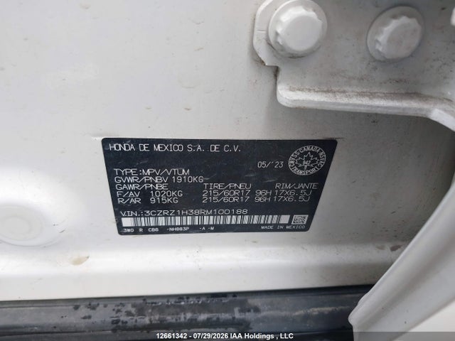 3CZRZ1H38RM100188 Honda HR-V LX