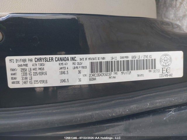 2012 Chrysler Town & Country Touring მანქანა იყიდება აუქციონზე, vin: 2C4RC1BG4CR162187, აუქციონის ნომერი: 12661346