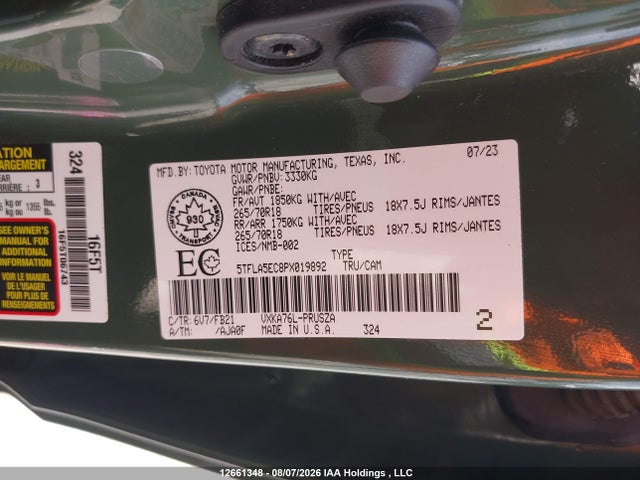 12661348 :رقم المزاد ، 5TFLA5EC8PX019892 vin ، 2023 Toyota Tundra Crewmax Sr5 مزاد بيع
