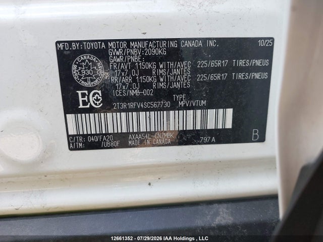 Aukcja sprzedaży 2025 Toyota Rav4 Xle, vin: 2T3R1RFV4SC567730, numer aukcji: 12661352