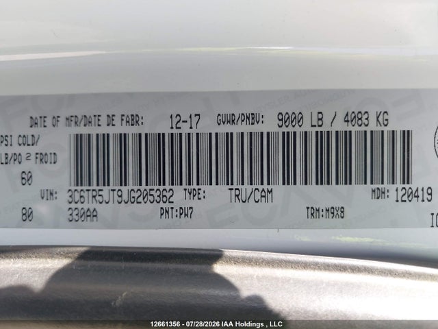 2018 Ram 2500 Slt მანქანა იყიდება აუქციონზე, vin: 3C6TR5JT9JG205362, აუქციონის ნომერი: 12661356