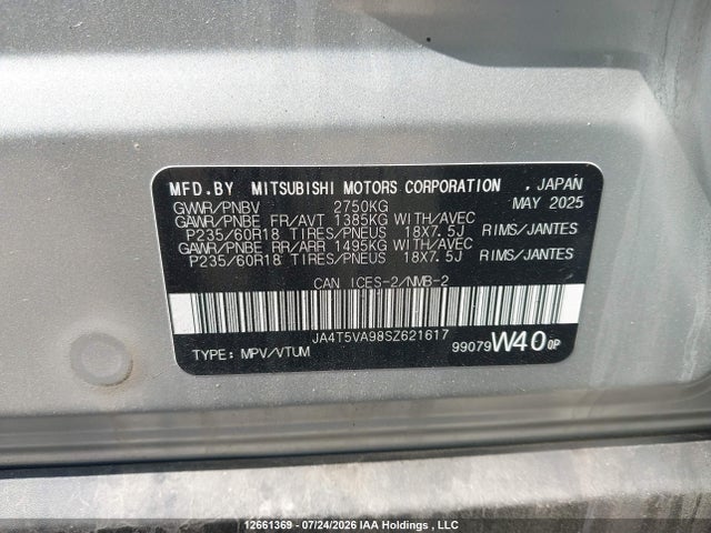 2025 Mitsubishi Outlander Se მანქანა იყიდება აუქციონზე, vin: JA4T5VA98SZ621617, აუქციონის ნომერი: 12661369