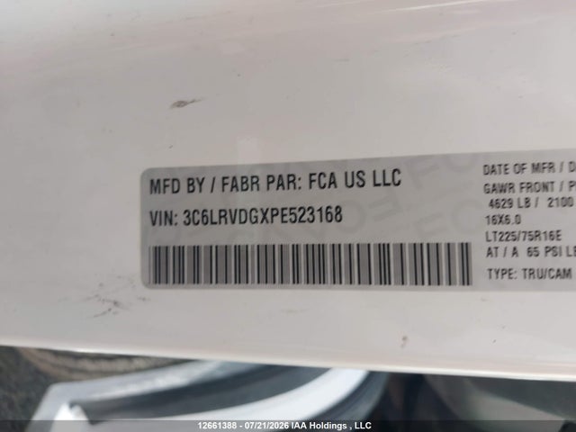 Auction sale of the 2023 Ram Promaster 2500 2500 High, vin: 3C6LRVDGXPE523168, lot number: 12661388