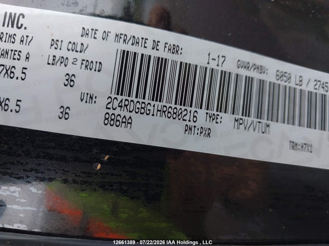 2C4RDGBG1HR680216 Dodge Grand Caravan Cvp/sxt