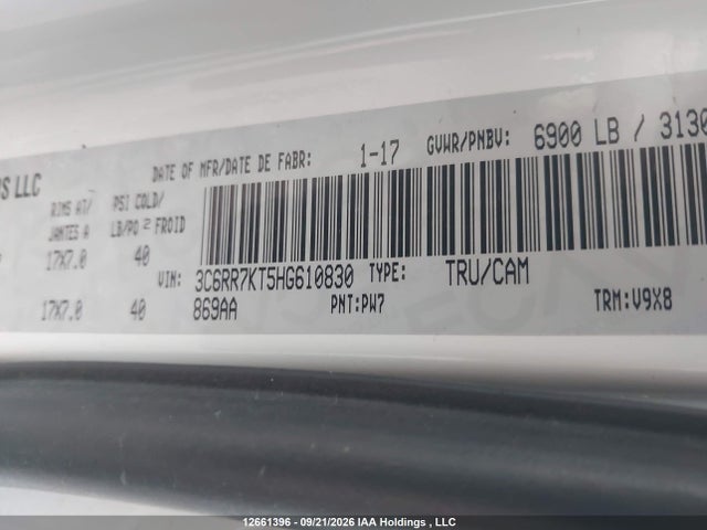 12661396 :رقم المزاد ، 3C6RR7KT5HG610830 vin ، 2017 Ram 1500 St مزاد بيع
