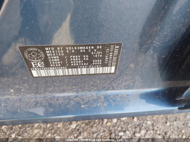 12661398 :رقم المزاد ، 3VWG57BU5MM034802 vin ، 2021 Volkswagen Jetta Execline مزاد بيع