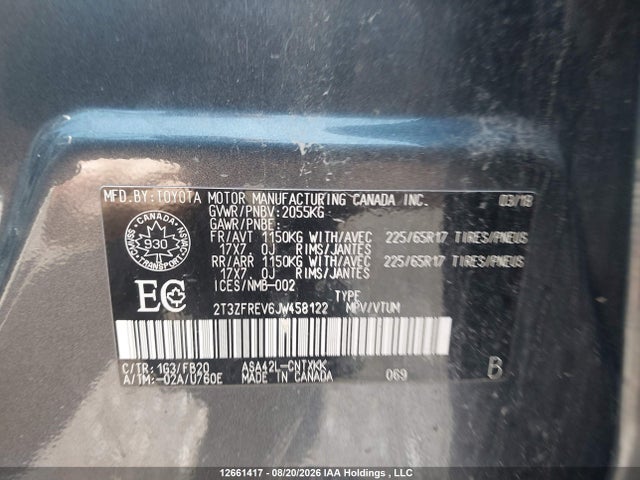 Продажа на аукционе авто 2018 Toyota Rav4 Le, vin: 2T3ZFREV6JW458122, номер лота: 12661417