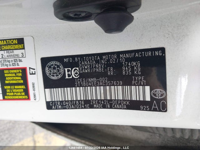 Aukcja sprzedaży 2010 Toyota Corolla S/le/xle, vin: 2T1BU4EE3AC357639, numer aukcji: 12661454