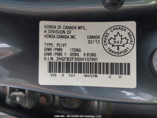 Aukcja sprzedaży 2013 Honda Civic Ex 4dr, vin: 2HGFB2F59DH107991, numer aukcji: 12661455