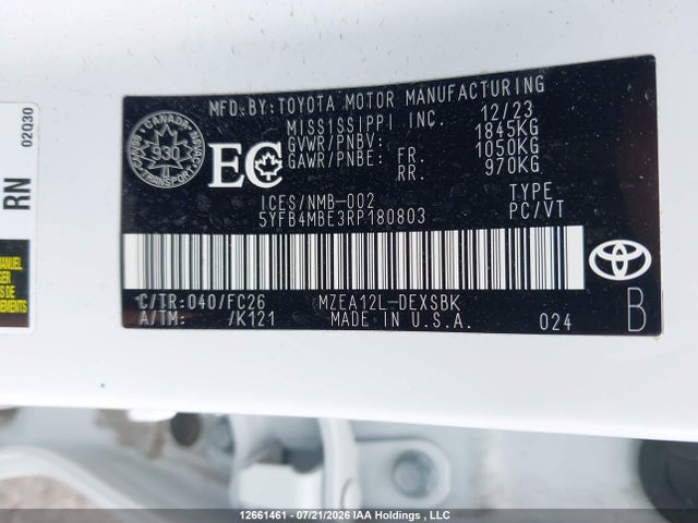 12661461 :رقم المزاد ، 5YFB4MBE3RP180803 vin ، 2024 Toyota Corolla Se/xse مزاد بيع