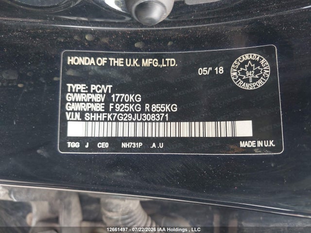 SHHFK7G29JU308371 Honda Civic Lx