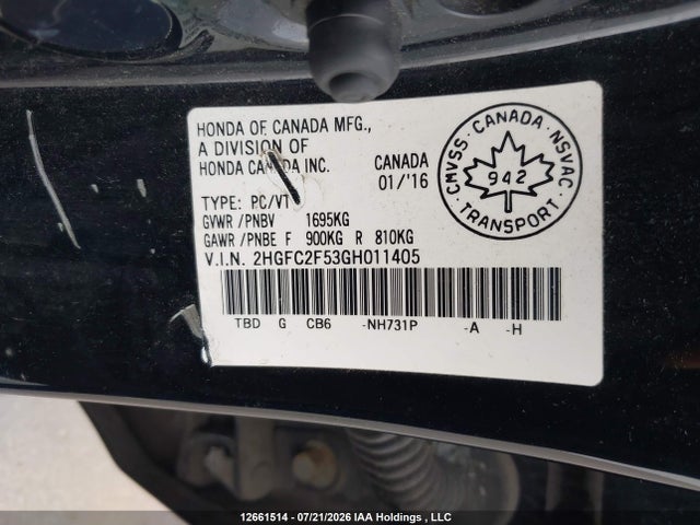 Honda CIVIC SEDAN 2016 2HGFC2F53GH011405 Image 9