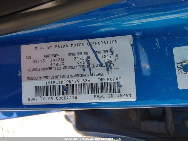Aukcja sprzedaży 2013 Mazda Mazda3 Gx, vin: JM1BL1KF9D1791524, numer aukcji: 12661521
