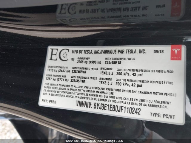 Aukcja sprzedaży 2018 Tesla Model 3 Long Range/performance, vin: 5YJ3E1EB0JF110242, numer aukcji: 12661529