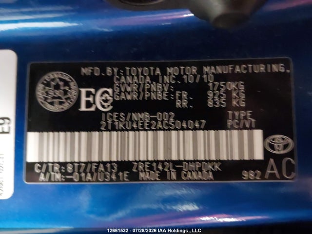 Продаж на аукціоні авто 2010 Toyota Matrix, vin: 2T1KU4EE2AC504047, номер лоту: 12661532