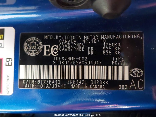 Продаж на аукціоні авто 2010 Toyota Matrix, vin: 2T1KU4EE2AC504047, номер лоту: 12661532