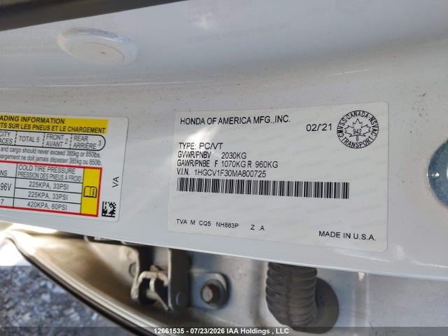 1HGCV1F30MA800725 Honda Accord Sport 1.5t