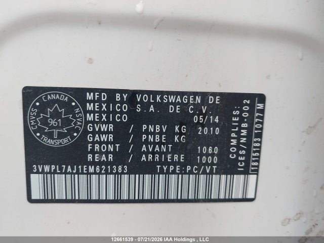 Продаж на аукціоні авто 2014 Volkswagen Golf 2.0 Tdi Comfortline/2.0 Tdi Highline/2.0 Tdi Trendline/2.0 Tdi Wolfsburg Edition, vin: 3VWPL7AJ1EM621383, номер лоту: 12661539