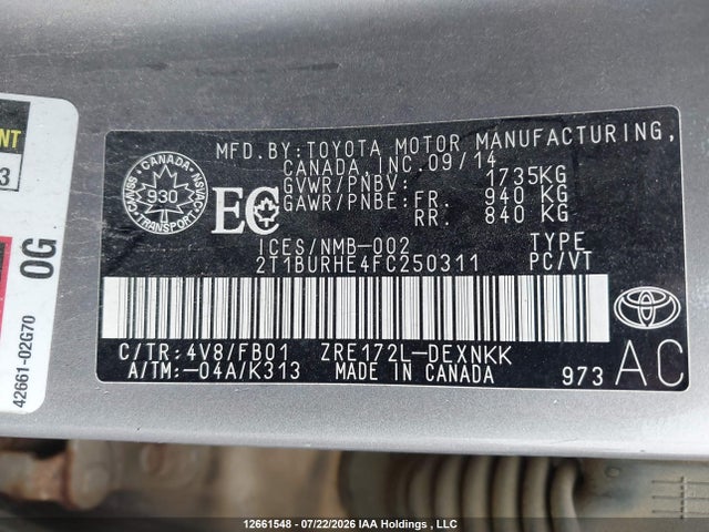 Toyota COROLLA LE 2015 2T1BURHE4FC250311 Image 9