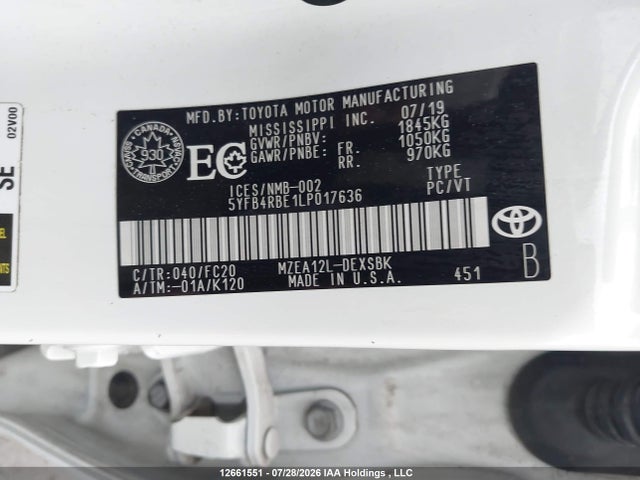 Toyota COROLLA SE 2020 5YFB4RBE1LP017636 Image 9