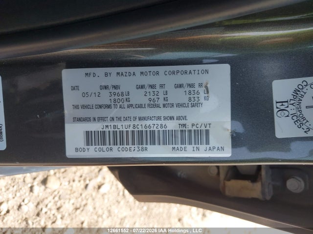 Aukcja sprzedaży 2012 Mazda 3 I, vin: JM1BL1UF8C1667286, numer aukcji: 12661552