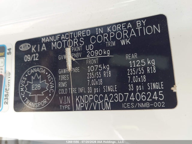Продаж на аукціоні авто 2013 Kia Sportage Ex, vin: KNDPCCA23D7406245, номер лоту: 12661556