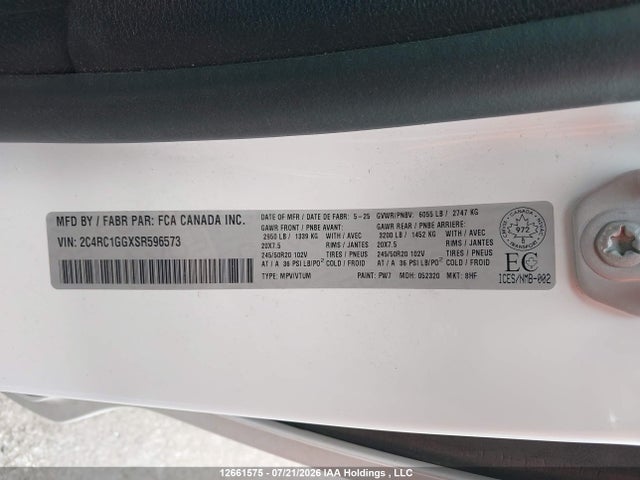 2C4RC1GGXSR596573 Chrysler Pacifica Limited