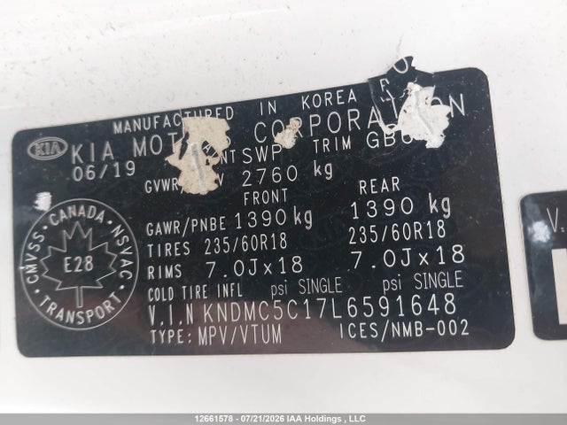 2020 Kia Sedona Ex/sx მანქანა იყიდება აუქციონზე, vin: KNDMC5C17L6591648, აუქციონის ნომერი: 12661578