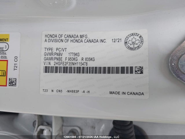 Honda Civic 2022 2HGFE2F35NH115478 Image 9