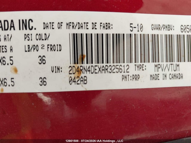 2010 Dodge Grand Caravan Se მანქანა იყიდება აუქციონზე, vin: 2D4RN4DEXAR325612, აუქციონის ნომერი: 12661588