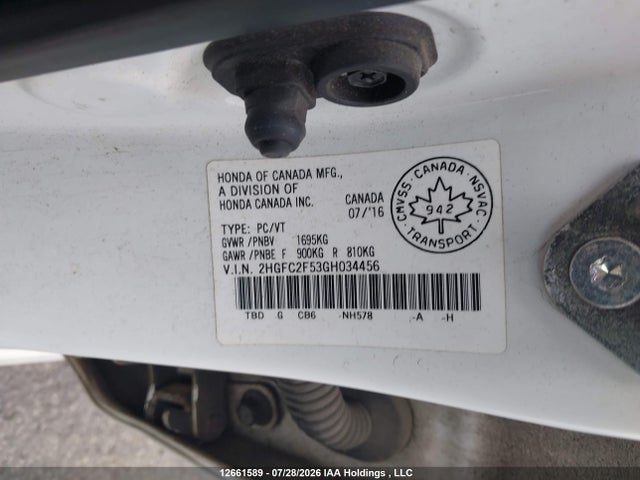 2016 Honda Civic Lx მანქანა იყიდება აუქციონზე, vin: 2HGFC2F53GH034456, აუქციონის ნომერი: 12661589