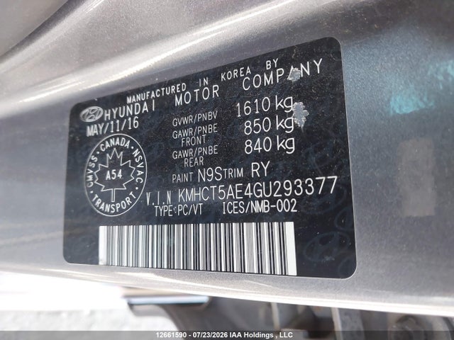Aukcja sprzedaży 2016 Hyundai Accent Se, vin: KMHCT5AE4GU293377, numer aukcji: 12661590