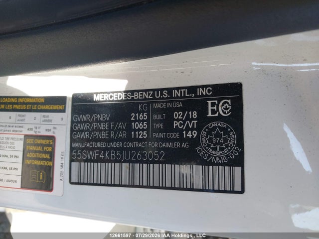 Продажа на аукционе авто 2018 Mercedes-benz C 300 4matic, vin: 55SWF4KB5JU263052, номер лота: 12661597