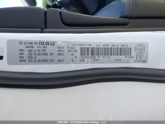 12661599 :رقم المزاد ، 1C4RJFBG9KC807569 vin ، 2019 Jeep Grand Cherokee Limited مزاد بيع